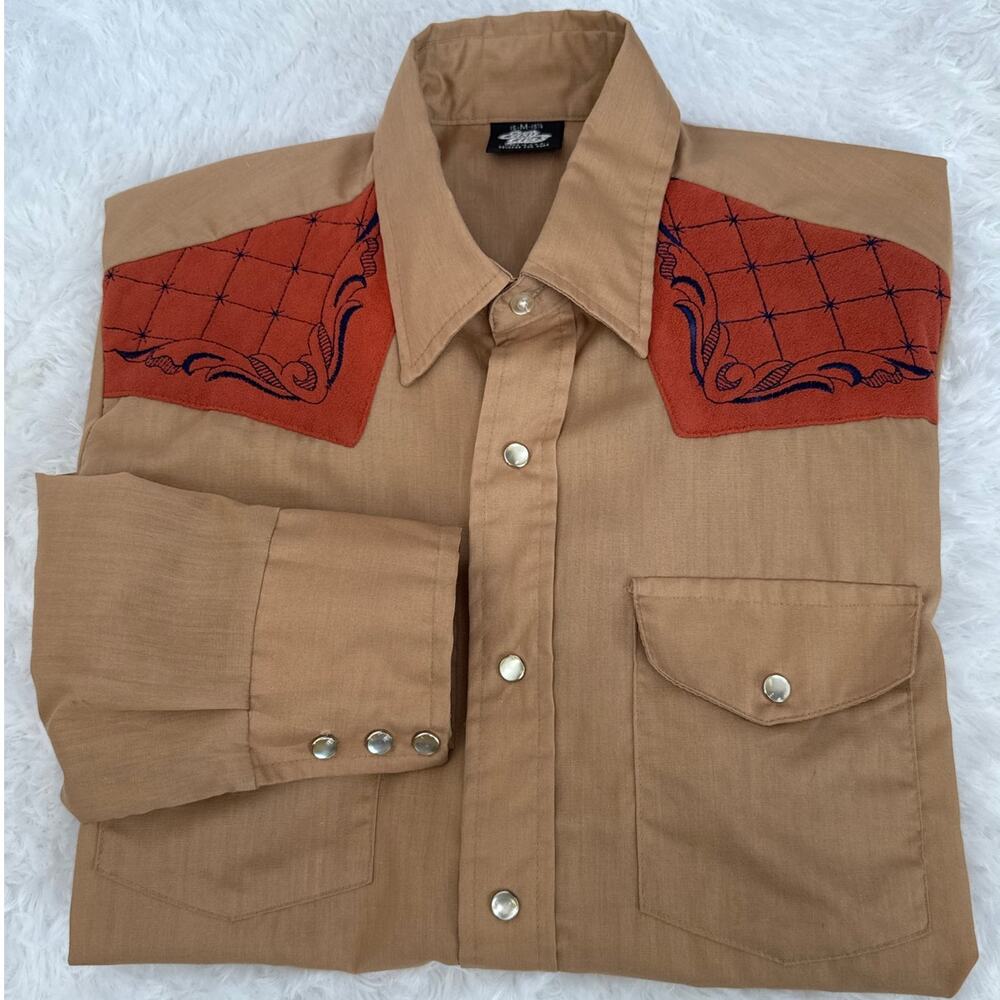 70's Easy Does It Western Pearl Snap Shirt Embroidered Yoke USA cowboycore M